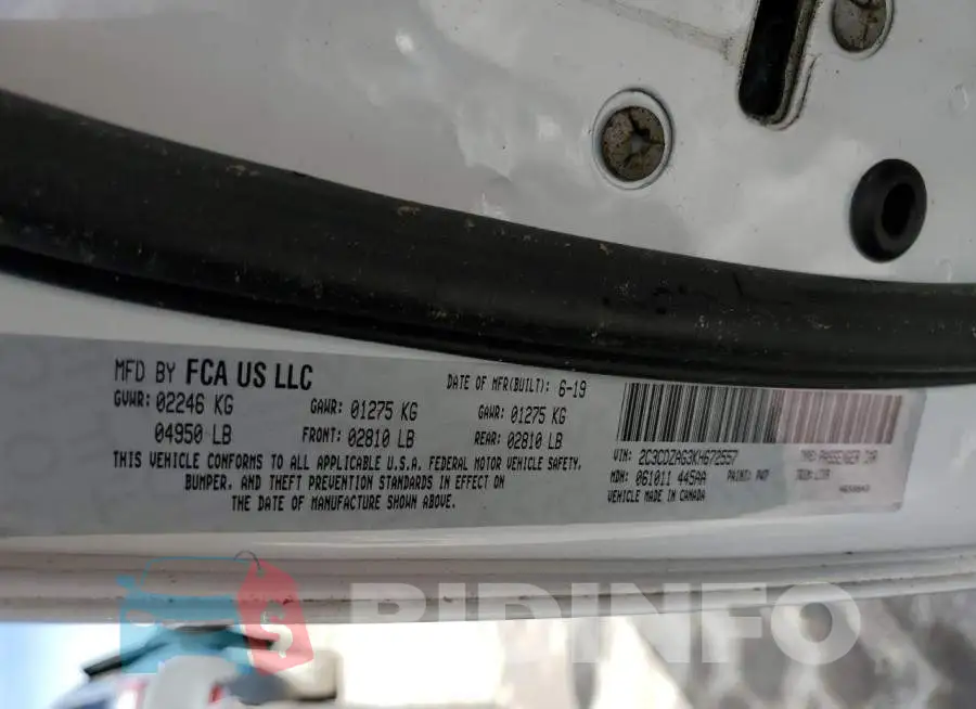 2C3CDZAG3KH672557 Photo# 10
