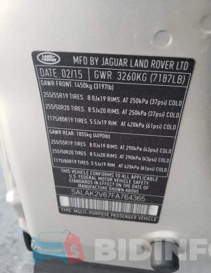 SALAK2V67FA764365 Photo# 13