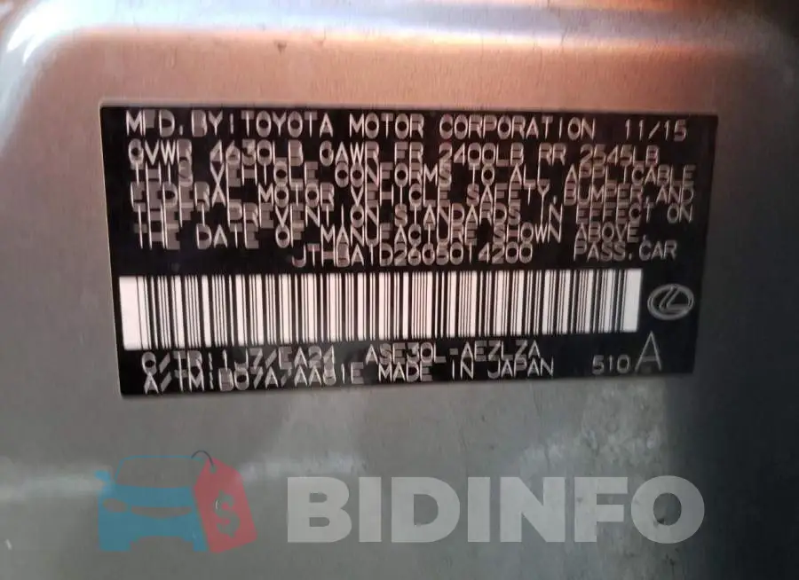 JTHBA1D26G5014200 Photo# 10