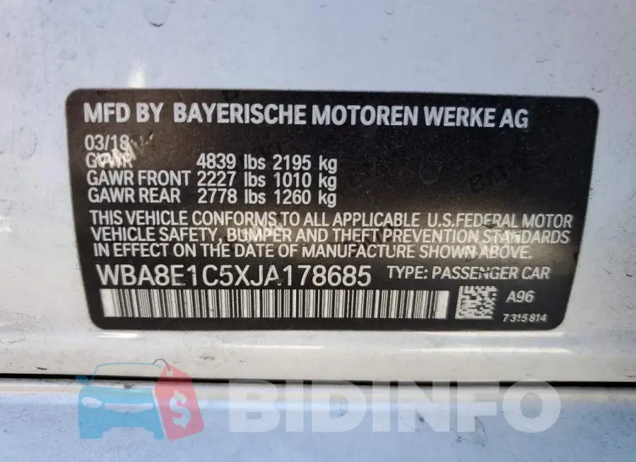 WBA8E1C5XJA178685 Photo# 10