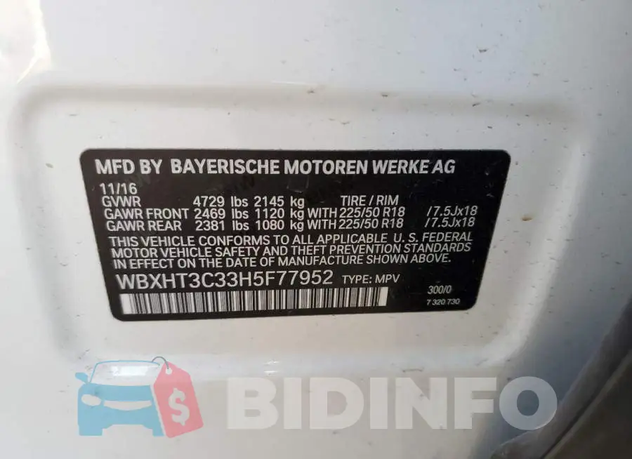 WBXHT3C33H5F77952 Photo# 13