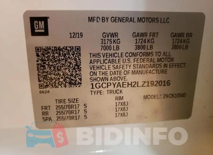 1GCPYAEH2LZ192016 Photo# 12