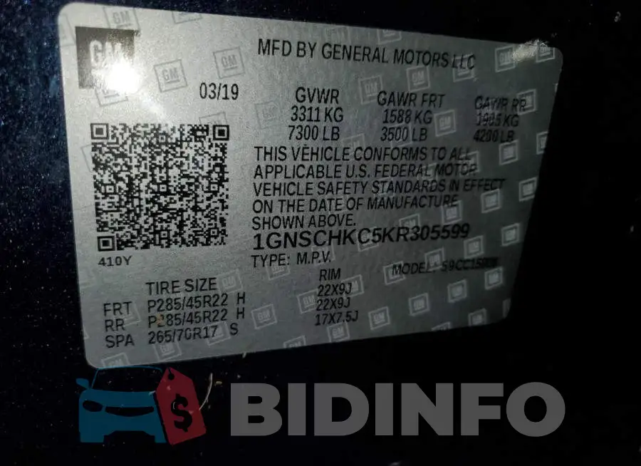 1GNSCHKC5KR305599 Photo# 10