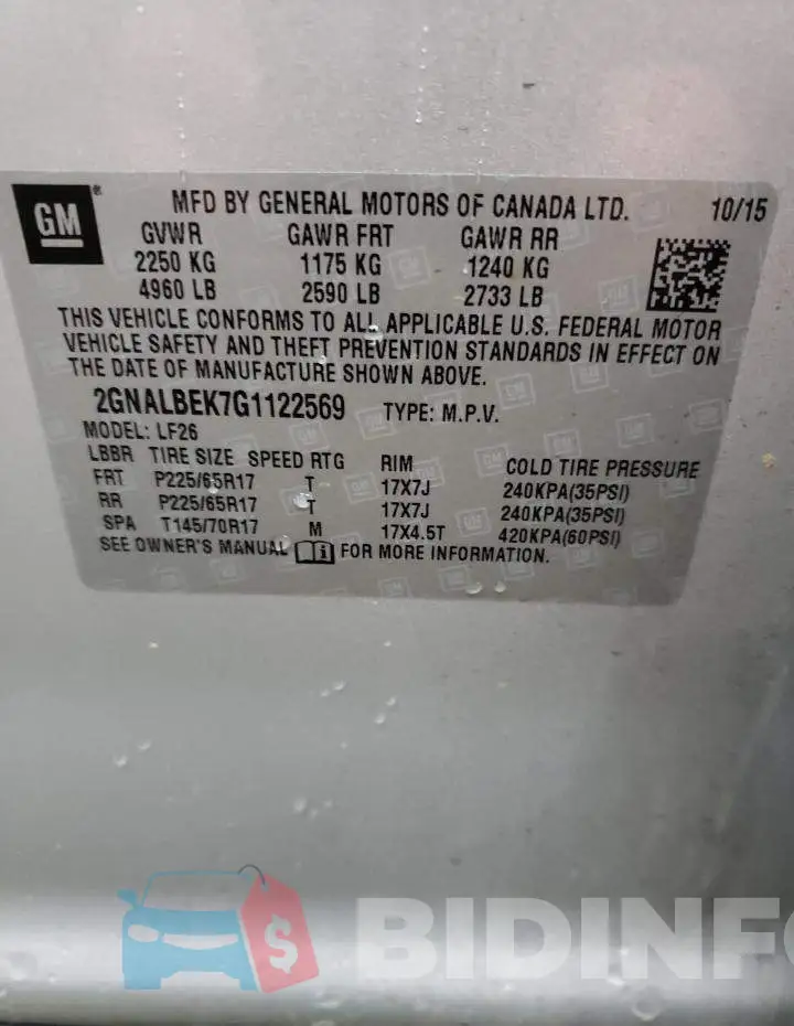 2GNALBEK7G1122569 Photo# 13