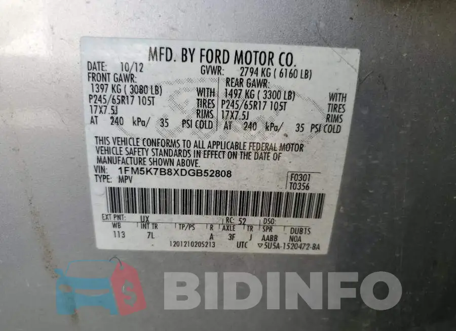 1FM5K7B8XDGB52808 Photo# 10