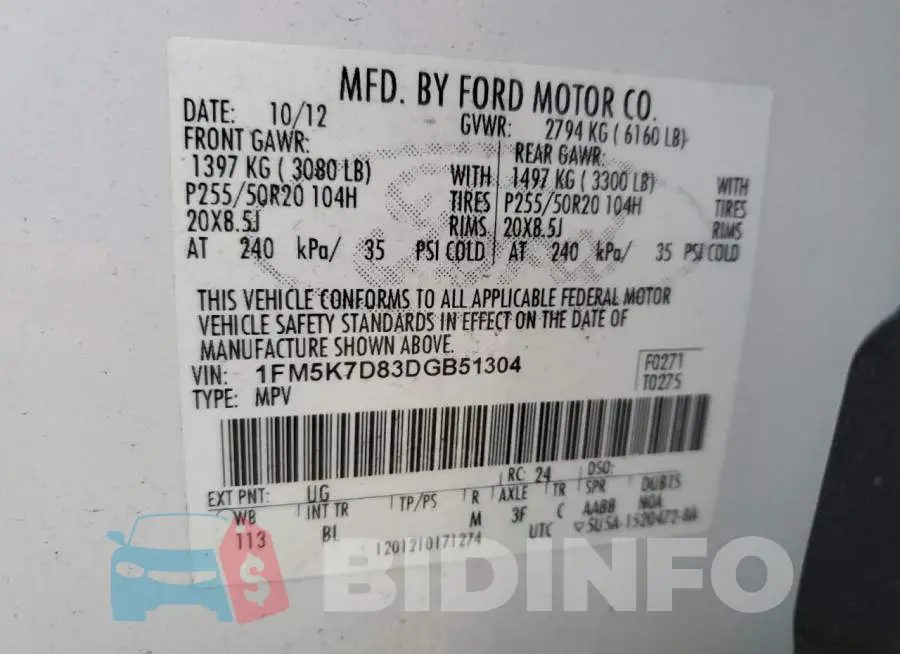 1FM5K7D83DGB51304 Photo# 13