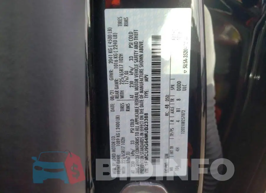 1FMCU9G64MUB23388 Photo# 10