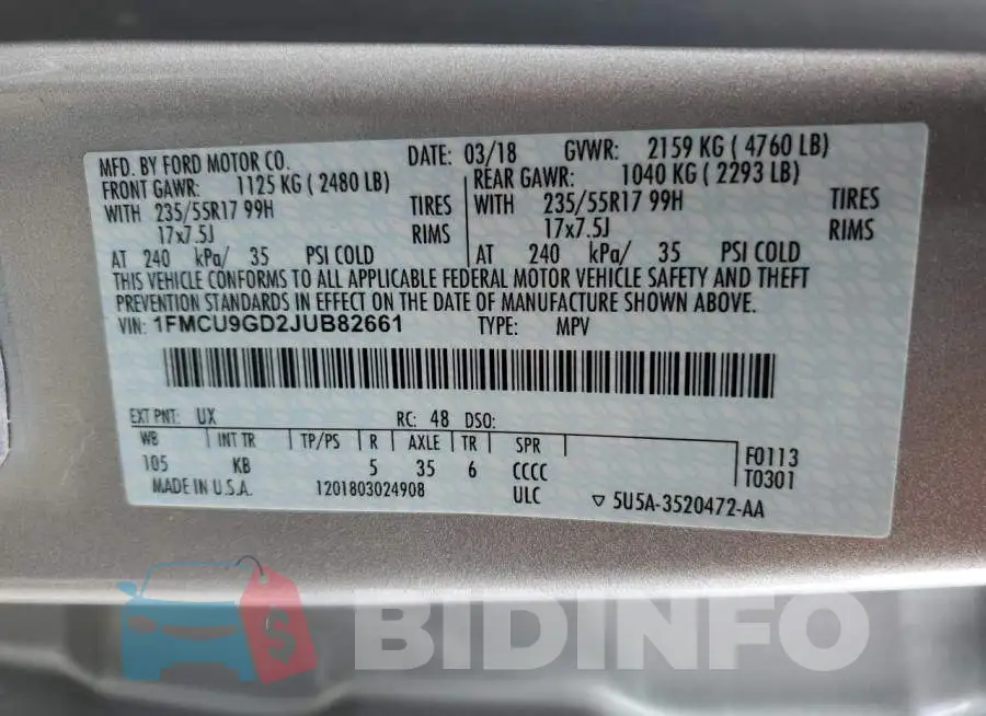 1FMCU9GD2JUB82661 Photo# 10