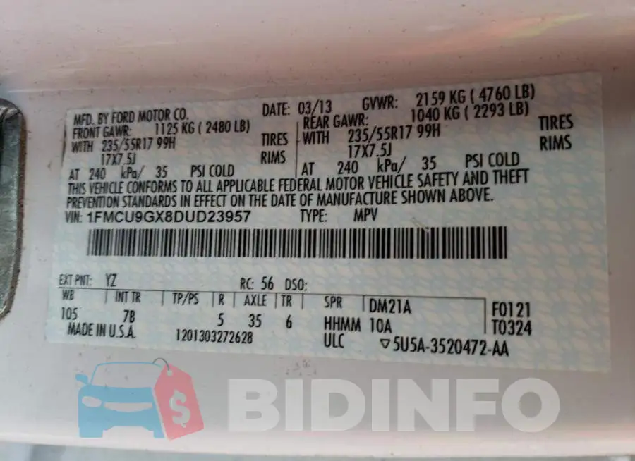 1FMCU9GX8DUD23957 Photo# 13