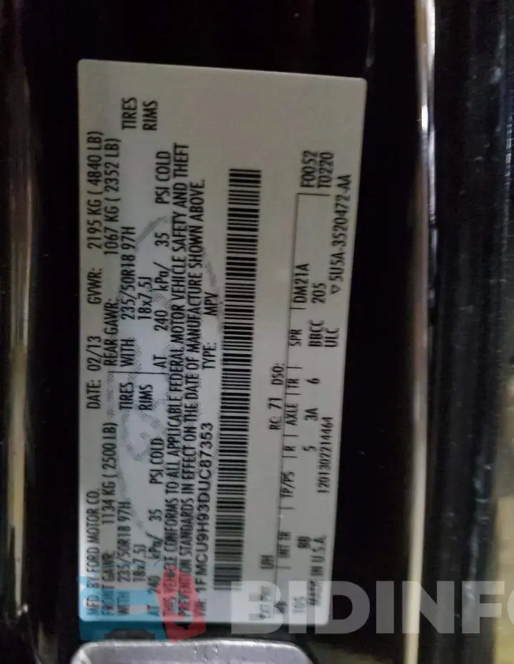 1FMCU9H93DUC87353 Photo# 12
