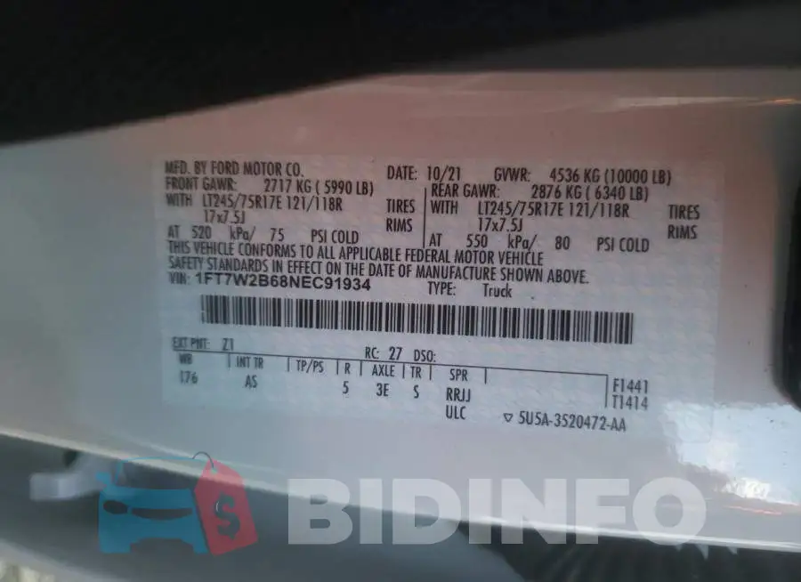 1FT7W2B68NEC91934 Photo# 10