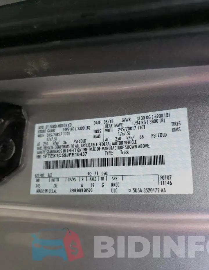 1FTEX1C59JFE10437 Photo# 10