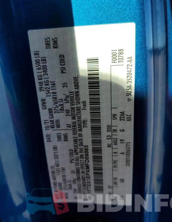 1FTEX1EPXMFD09085 Photo# 10
