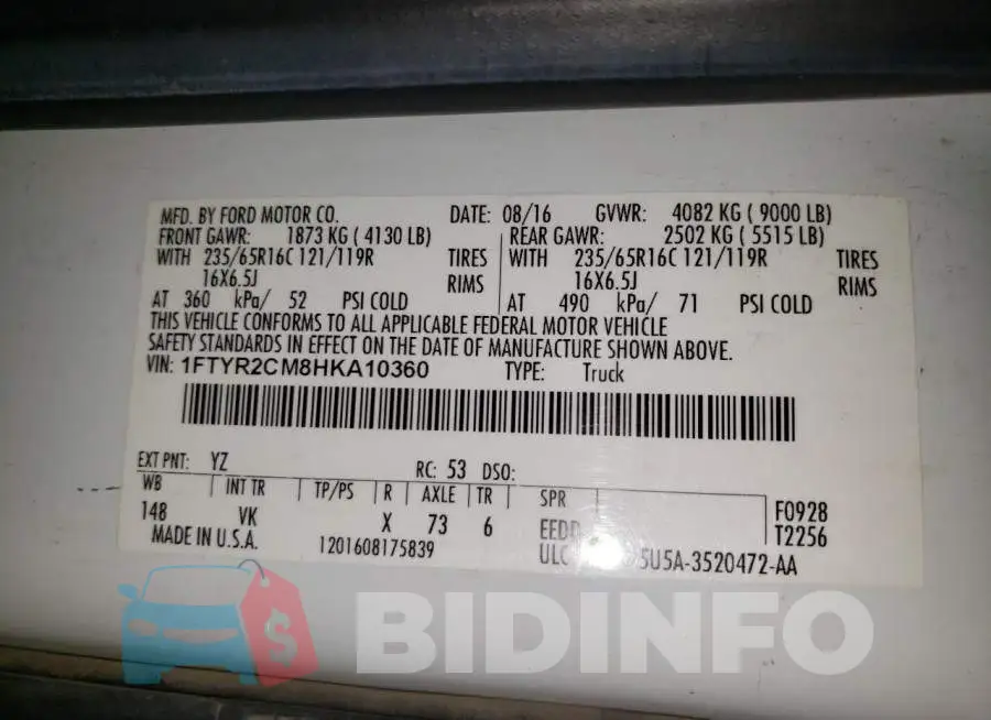 1FTYR2CM8HKA10360 Photo# 10