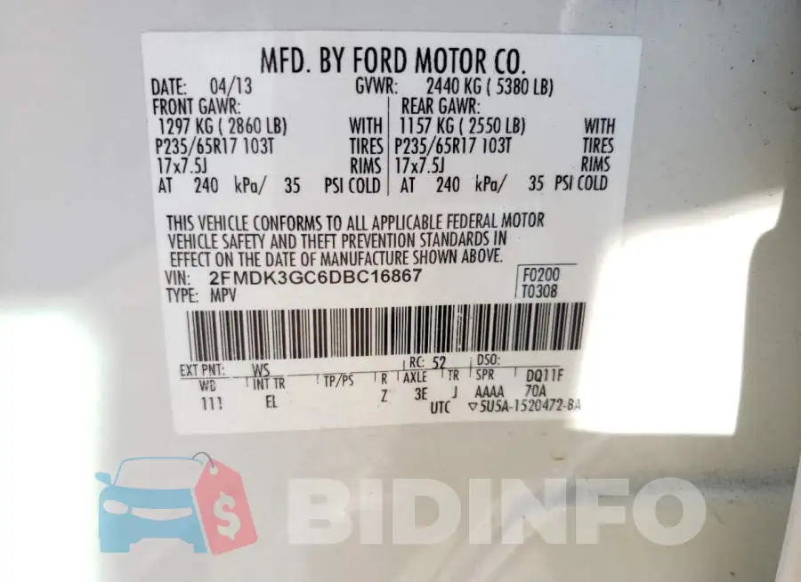 2FMDK3GC6DBC16867 Photo# 12
