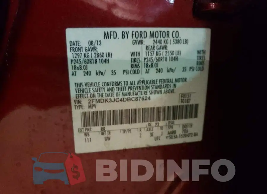 2FMDK3JC4DBC87624 Photo# 13