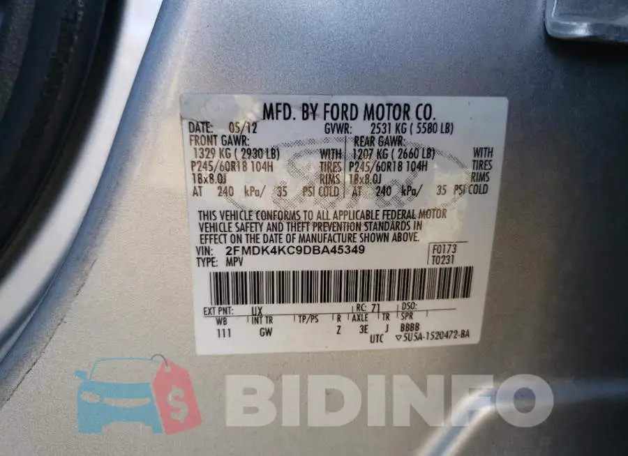 2FMDK4KC9DBA45349 Photo# 12