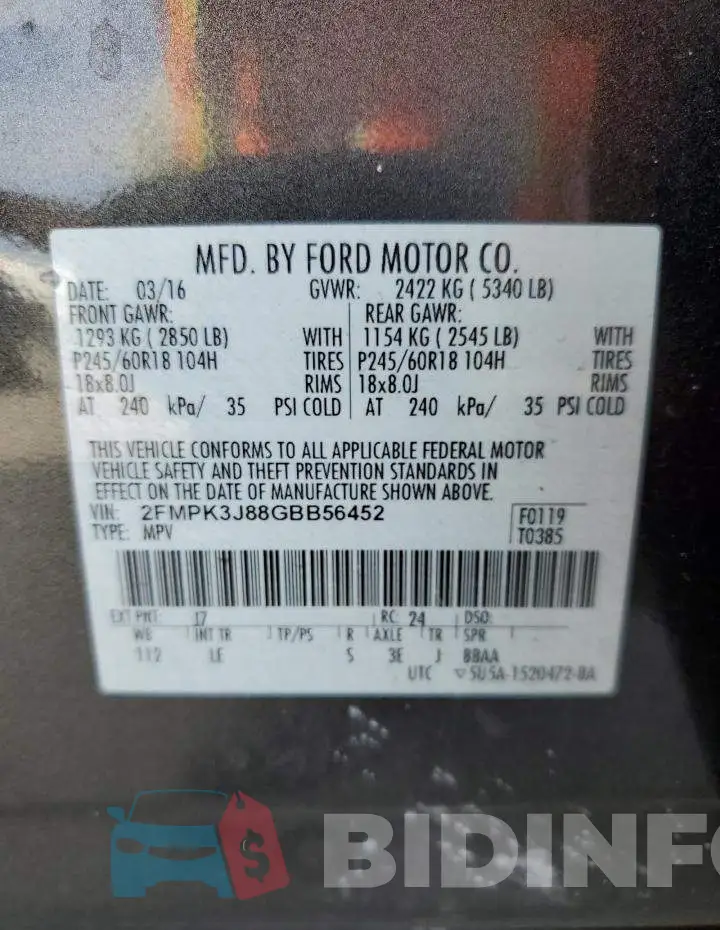 2FMPK3J88GBB56452 Photo# 14