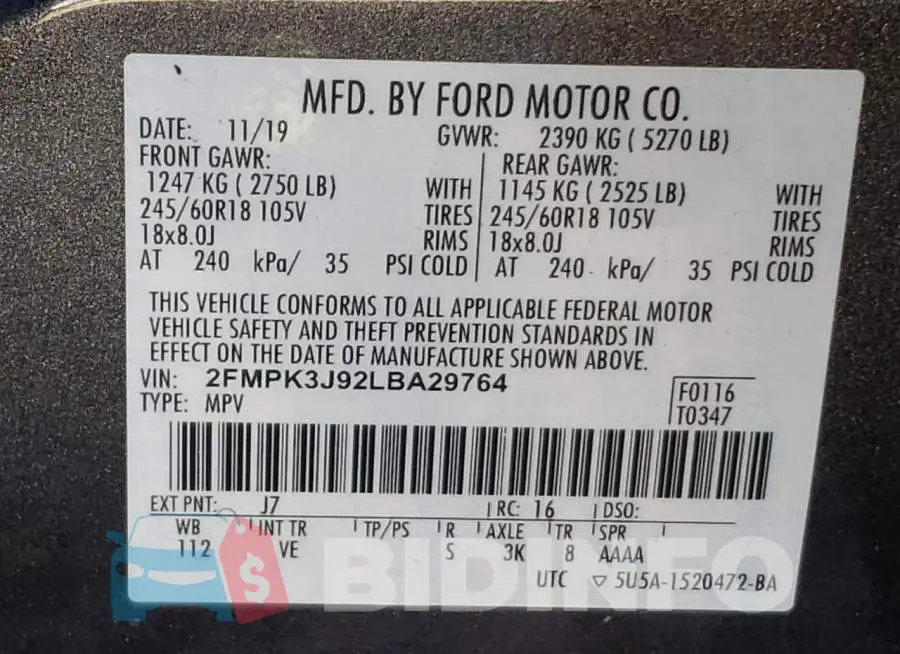 2FMPK3J92LBA29764 Photo# 10