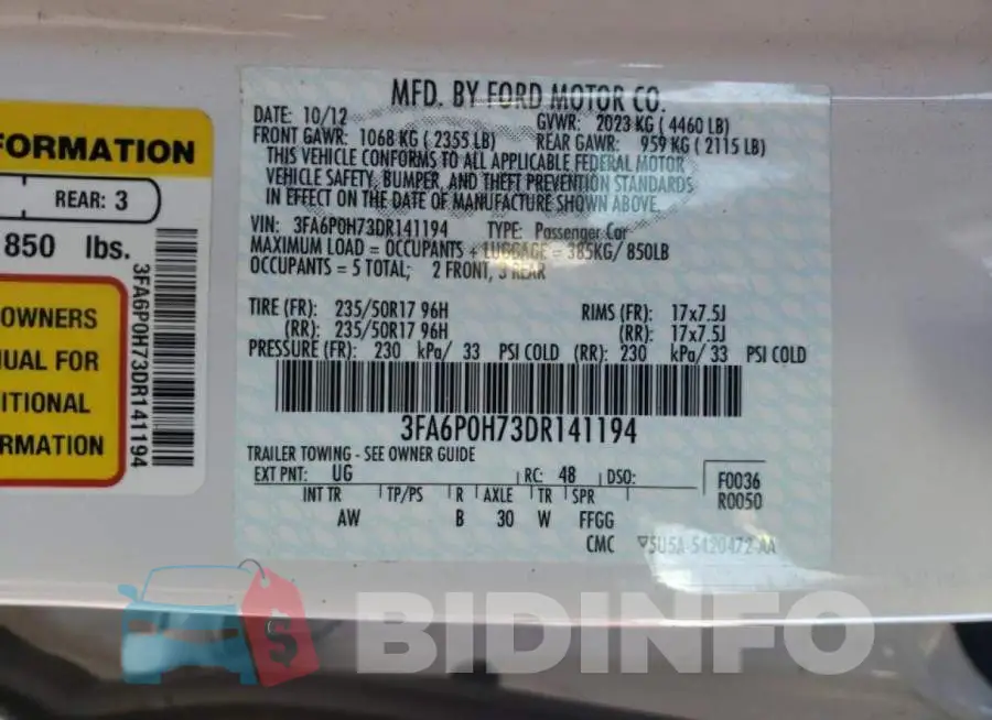 3FA6P0H73DR141194 Photo# 10
