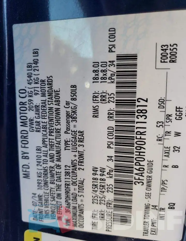 3FA6P0H90FR113812 Photo# 12