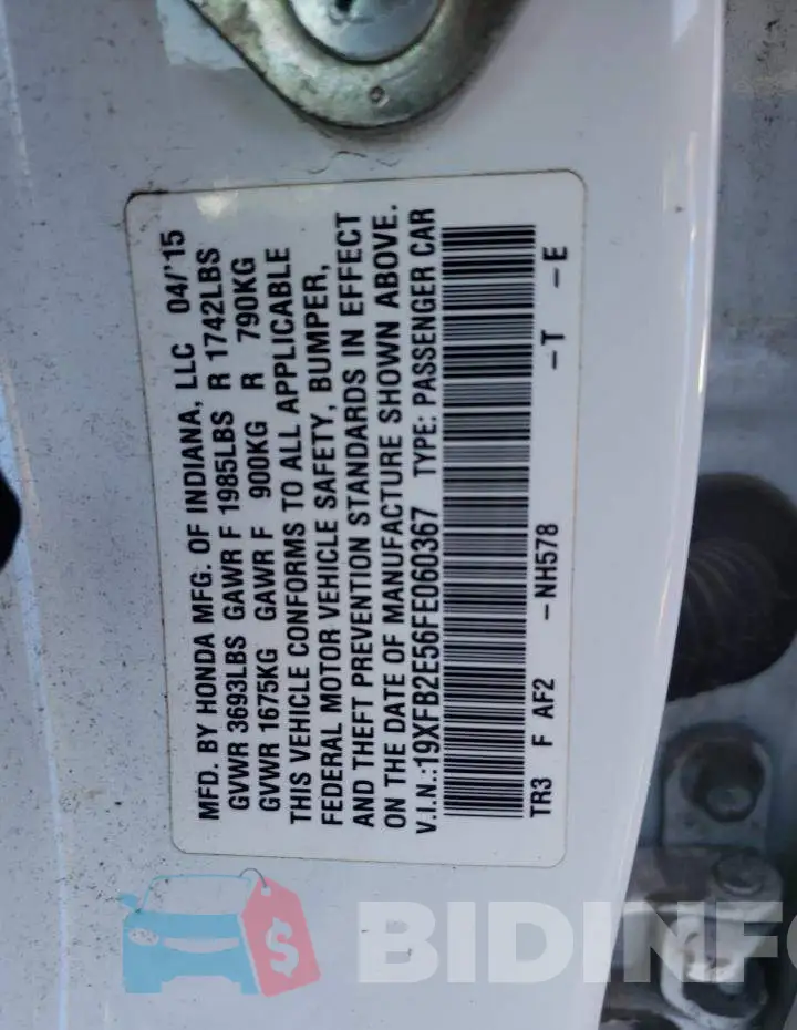 19XFB2E56FE060367 Photo# 10