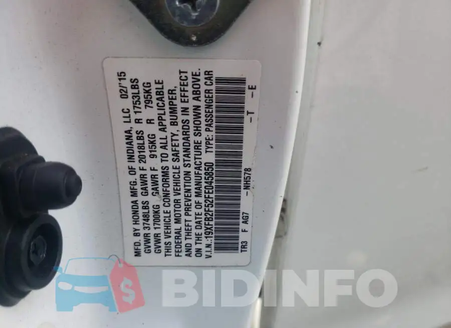 19XFB2F52FE045850 Photo# 10