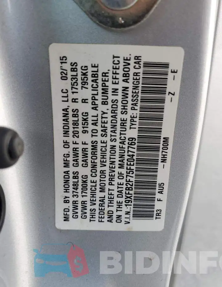 19XFB2F75FE047769 Photo# 10