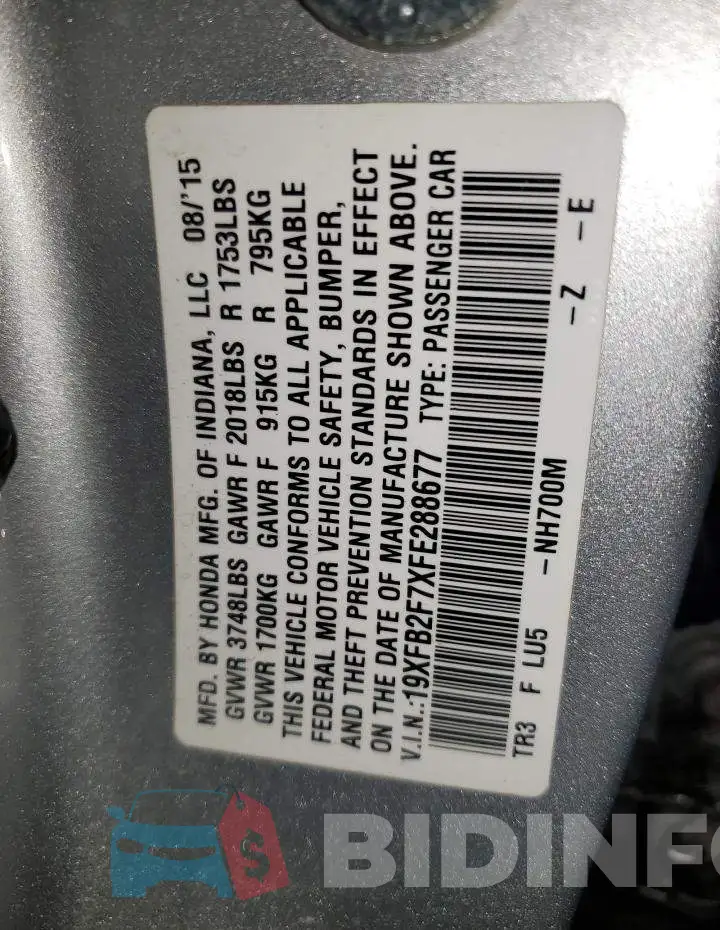 19XFB2F7XFE288677 Photo# 12