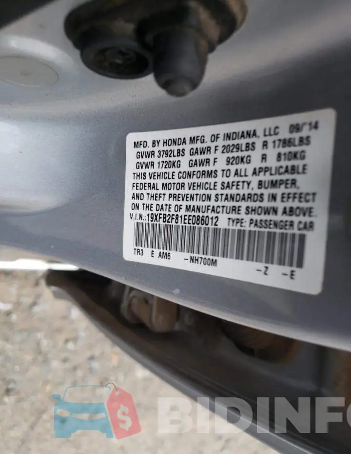 19XFB2F81EE086012 Photo# 10