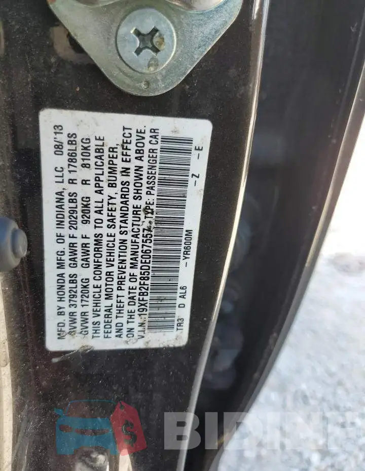 19XFB2F85DE067557 Photo# 10