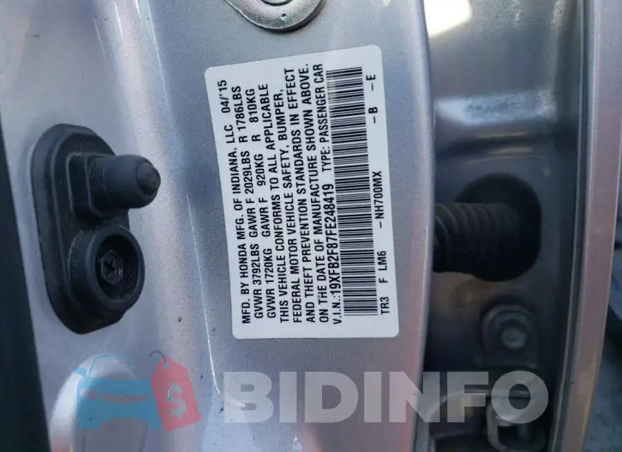 19XFB2F87FE248419 Photo# 13