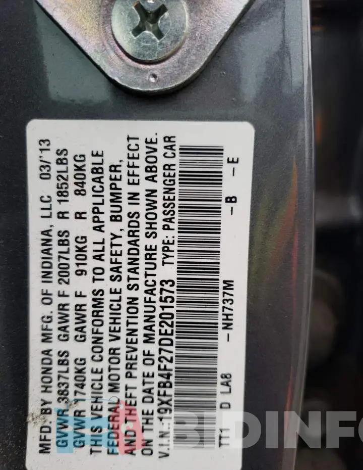 19XFB4F27DE201573 Photo# 13