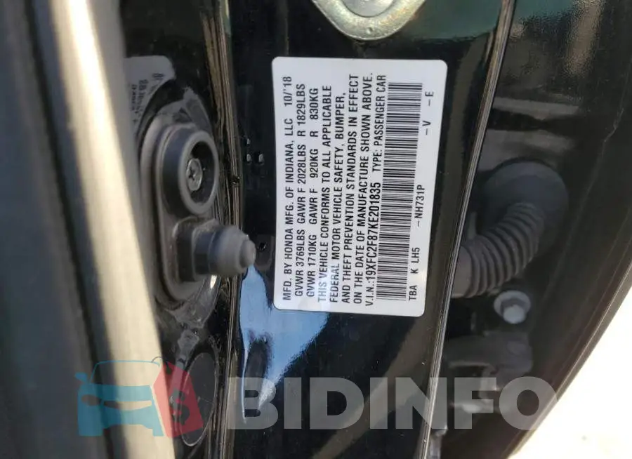 19XFC2F87KE201835 Photo# 13