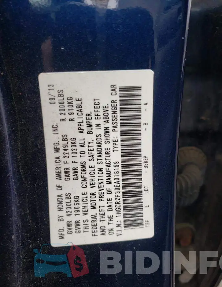 1HGCR2F30EA018159 Photo# 10