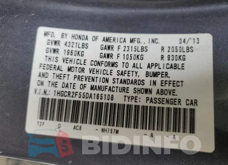 1HGCR2F55DA165108 Photo# 10