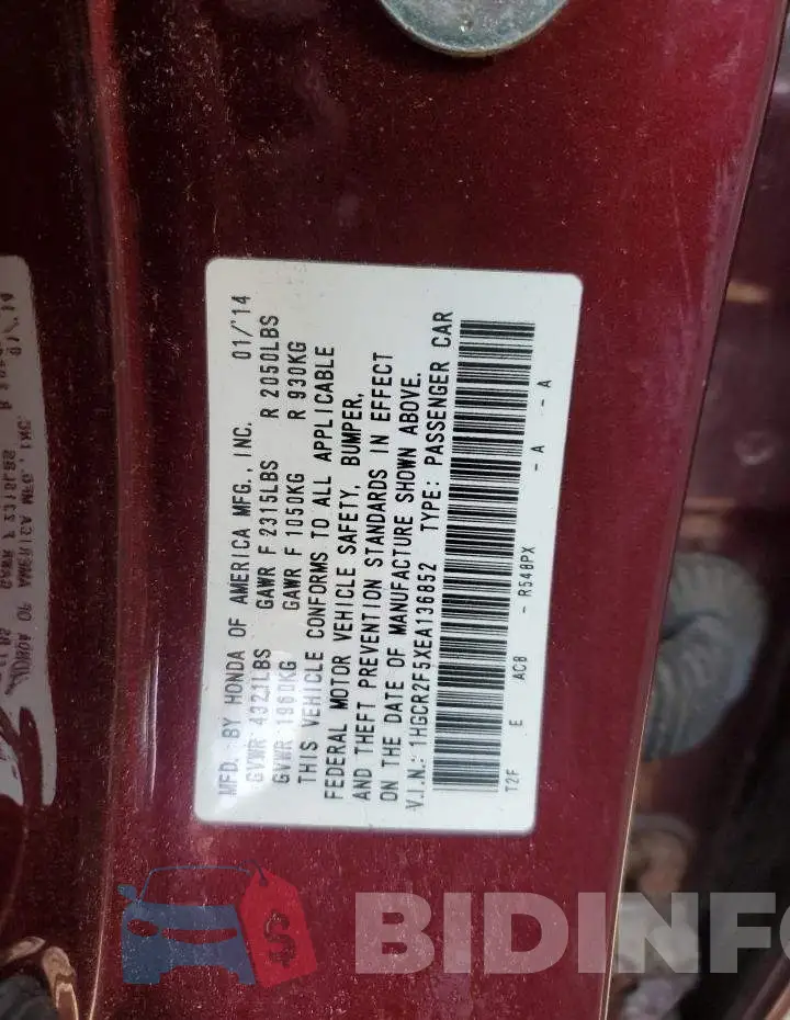 1HGCR2F5XEA136852 Photo# 13