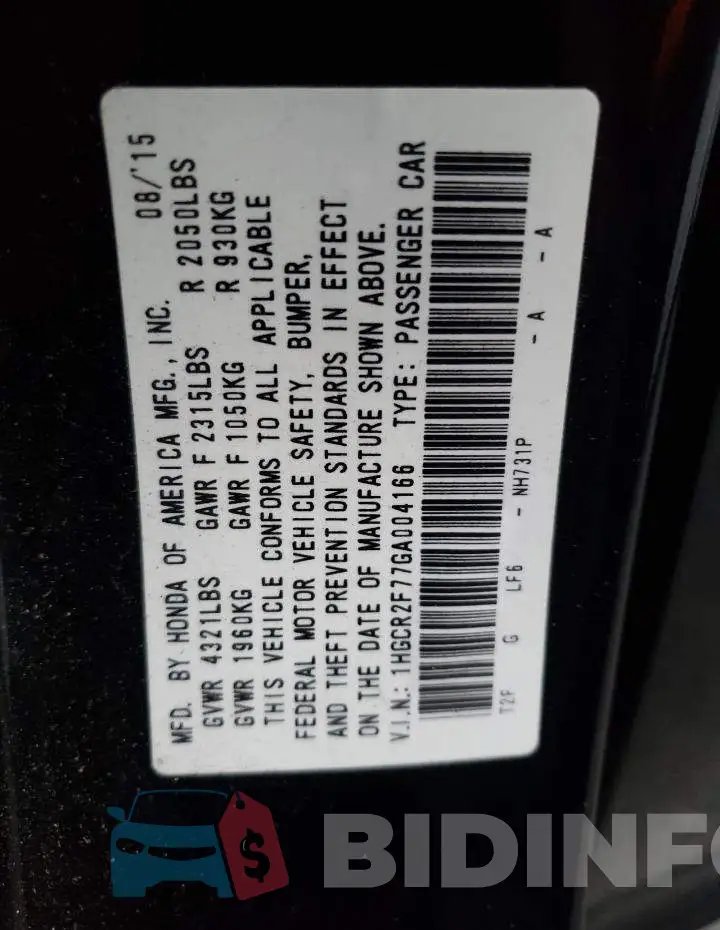 1HGCR2F77GA004166 Photo# 12
