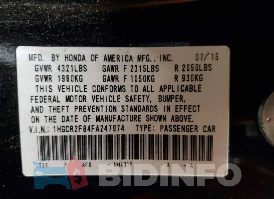 1HGCR2F84FA247974 Photo# 12