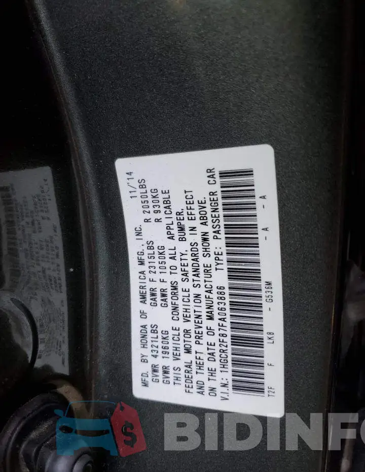 1HGCR2F87FA063886 Photo# 10