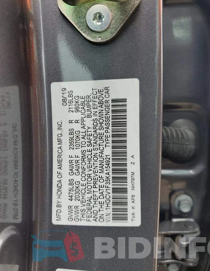 1HGCV1F35KA154921 Photo# 10