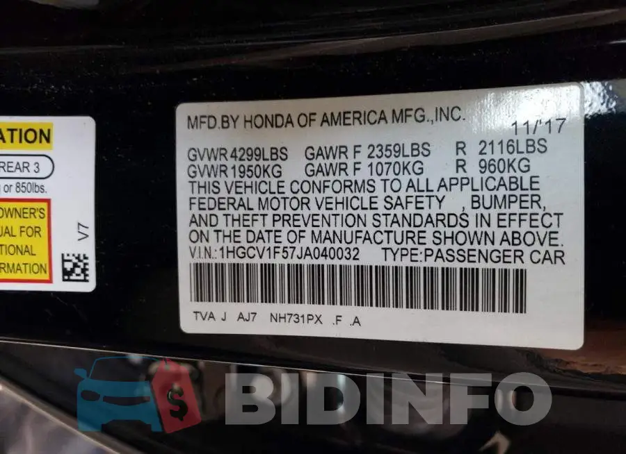 1HGCV1F57JA040032 Photo# 10