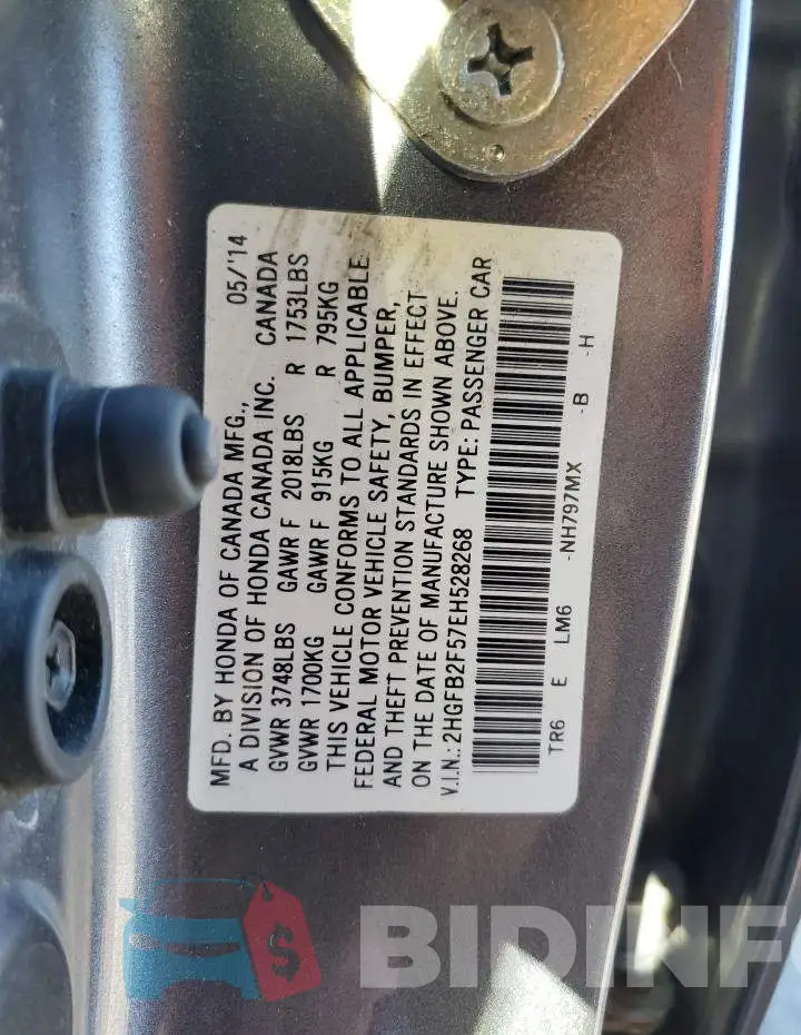 2HGFB2F57EH528268 Photo# 10