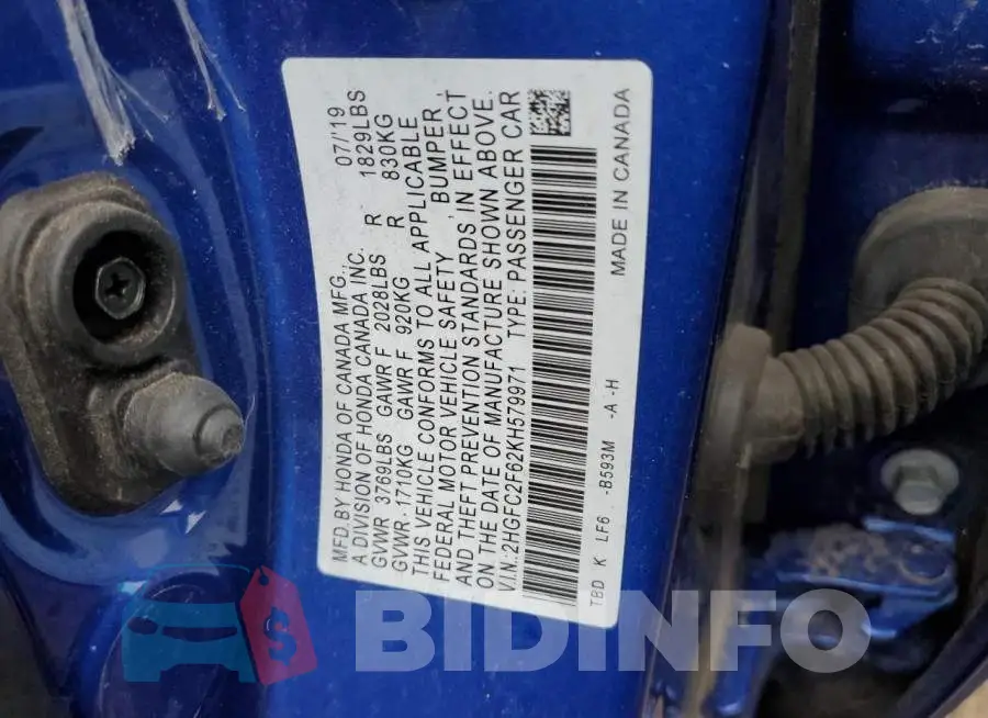 2HGFC2F62KH579971 Photo# 10