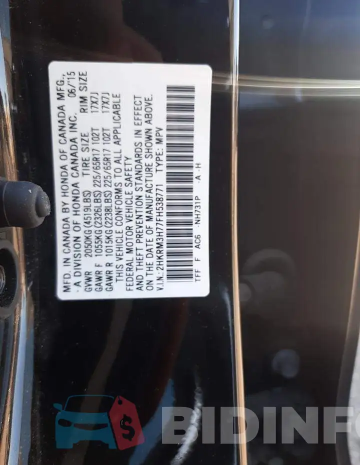 2HKRM3H77FH538771 Photo# 13