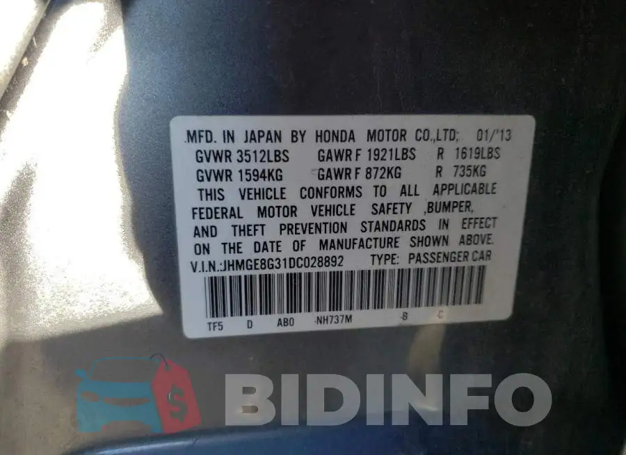 JHMGE8G31DC028892 Photo# 10