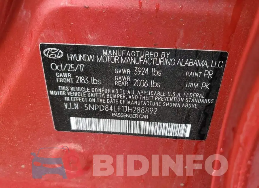 5NPD84LF1JH288892 Photo# 10