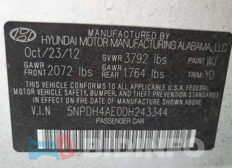 5NPDH4AE0DH243344 Photo# 10