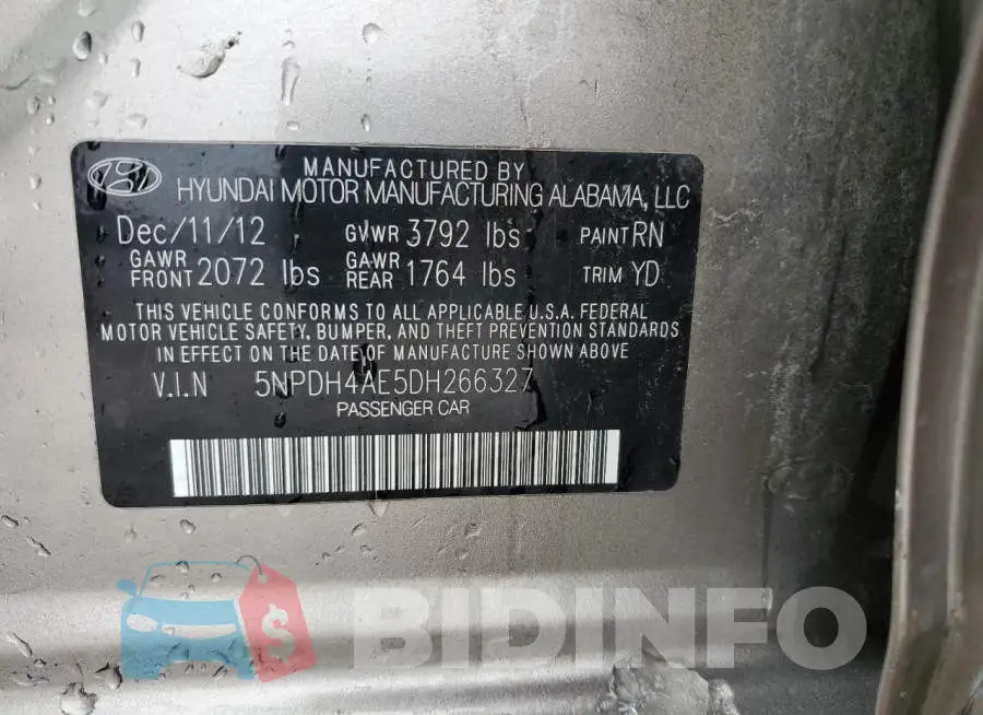 5NPDH4AE5DH266327 Photo# 12