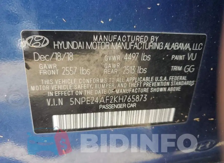 5NPE24AF2KH765873 Photo# 10